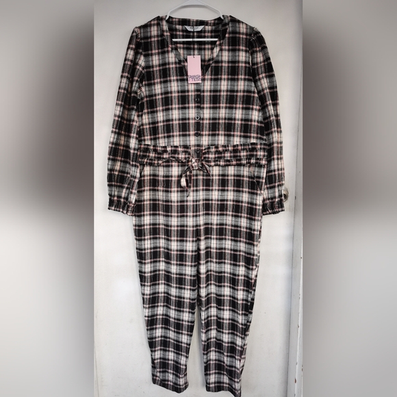 NWT Smash + Tess Remy Henley Romper Black Plaid size Large - Picture 3 of 10
